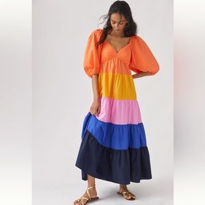Farm Rio for Anthro tiered colorblock maxi dress